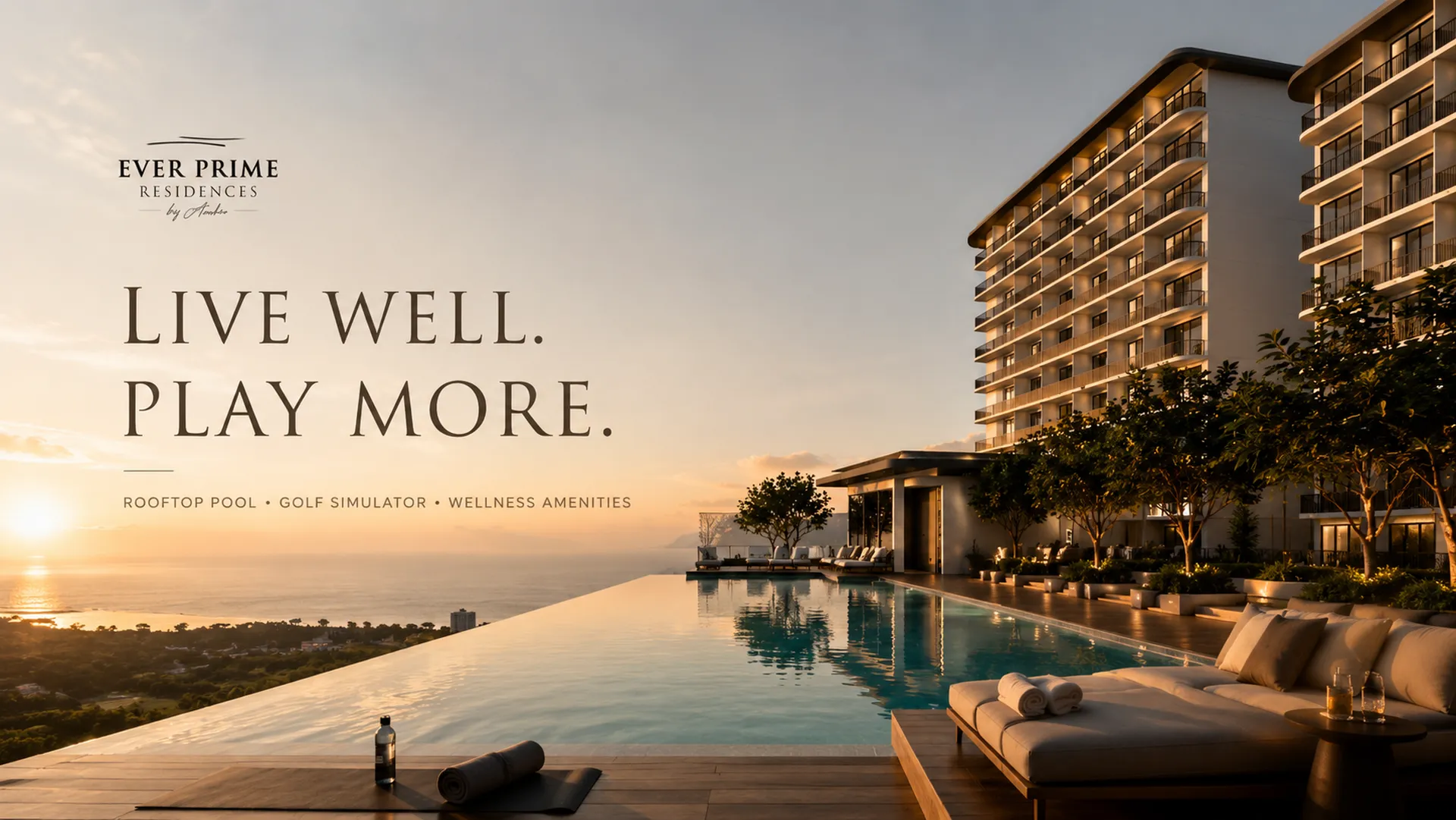 Luxury rooftop infinity pool at Ever Prime Residences by Anocha in Karon, Phuket.